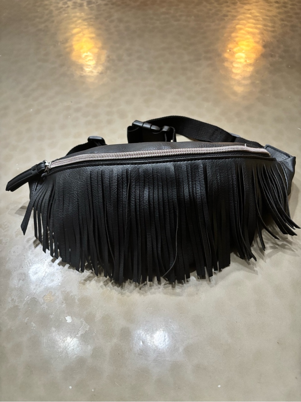 Black Faux Leather Western Fringe Waist Bag Fanny Pack- Women